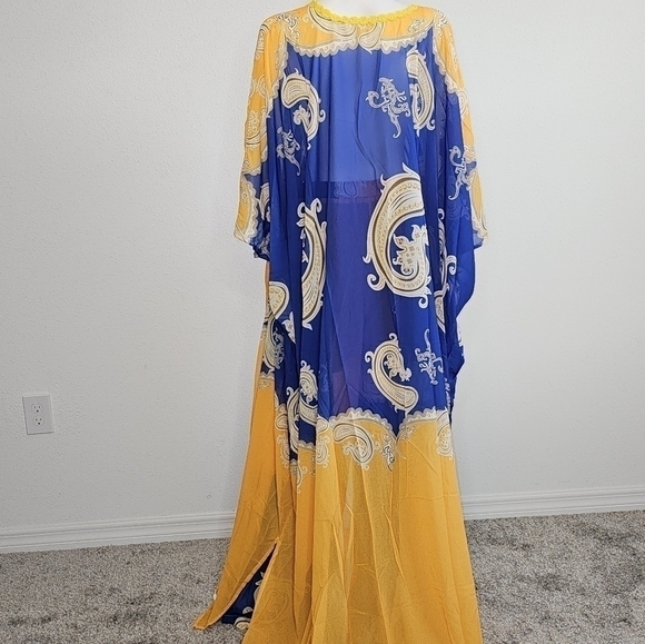 NWT - SUMMER AFRICAN CHIFFON KIMONO KAFTAN TWO PIECE PANT SET / LONG ABA… - Picture 7 of 7